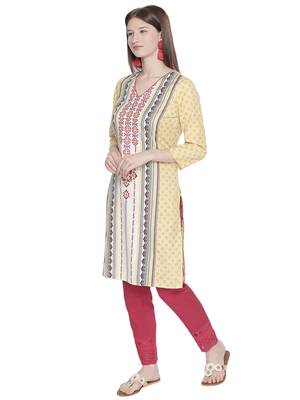 Yellow printed polyester kurtas-and-kurtis 2