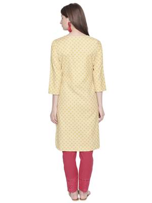 Yellow printed polyester kurtas-and-kurtis 3
