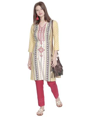 Yellow printed polyester kurtas-and-kurtis 5
