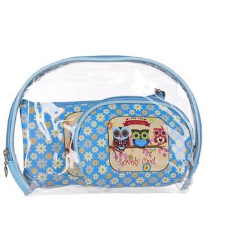Blue Cosmetic Bag Set Makeup Travel Organizer Portable Toiletry Pouch 3 Pcs Set 1