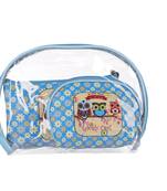 Blue Cosmetic Bag Set Makeup Travel Organizer Portable Toiletry Pouch 3 Pcs Set