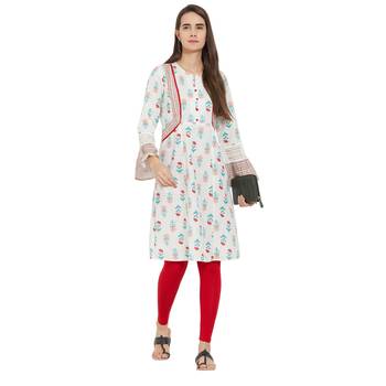 Off white printed viscose kurtas-and-kurtis 4
