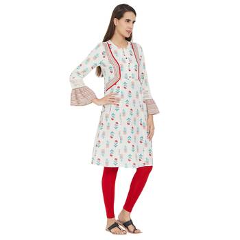 Off white printed viscose kurtas-and-kurtis 5