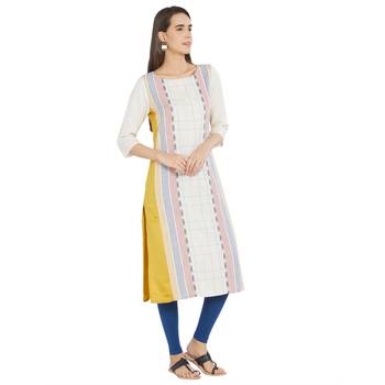 Yellow printed viscose kurtas-and-kurtis 2