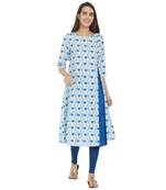Off white printed viscose kurtas-and-kurtis