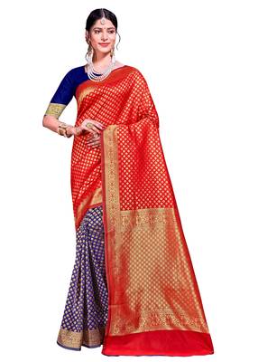 Multicolor woven banarasi silk saree with blouse 1