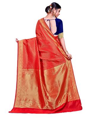Multicolor woven banarasi silk saree with blouse 2