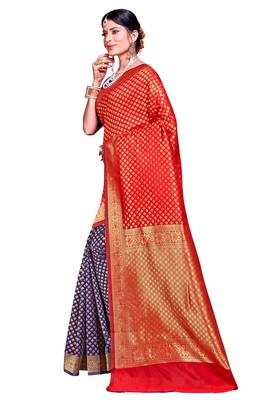 Multicolor woven banarasi silk saree with blouse 4