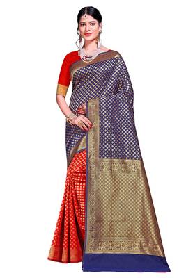 Multicolor woven banarasi silk saree with blouse 1