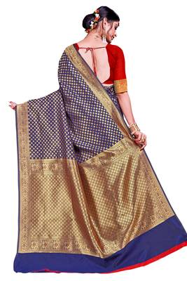 Multicolor woven banarasi silk saree with blouse 2