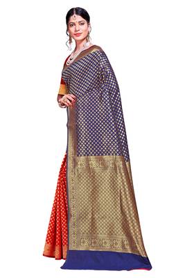 Multicolor woven banarasi silk saree with blouse 4