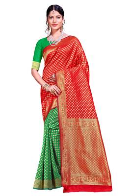 Multicolor woven banarasi silk saree with blouse 1
