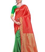 Multicolor woven banarasi silk saree with blouse