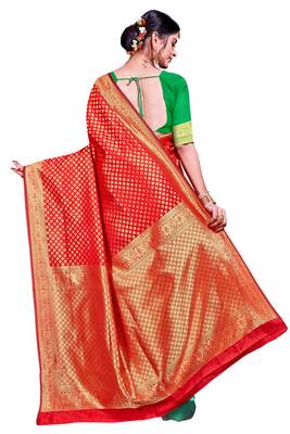 Multicolor woven banarasi silk saree with blouse 2