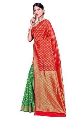 Multicolor woven banarasi silk saree with blouse 4