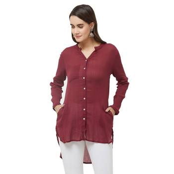 Maroon printed cotton kurtas-and-kurtis 1