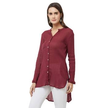 Maroon printed cotton kurtas-and-kurtis 3
