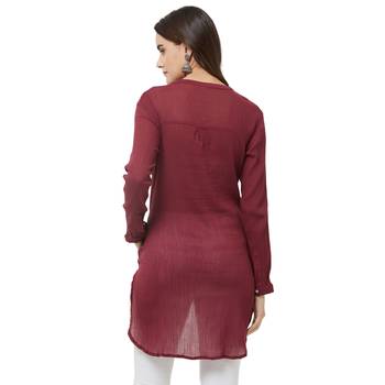 Maroon printed cotton kurtas-and-kurtis 4