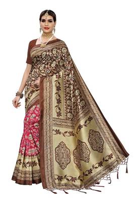 Pink Printed Art Silk Saree With Blouse 1