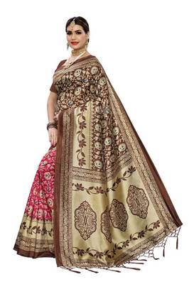 Pink Printed Art Silk Saree With Blouse 2