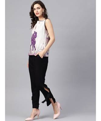 Women Black Ethnic Motifs Straight Cotton & Rayon Top With Pant 2