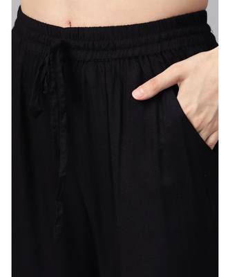 Women Black Ethnic Motifs Straight Cotton & Rayon Top With Pant 4