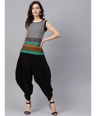 Women Black Ethnic Motifs Straight Cotton Top With Pant 1