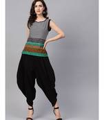 Women Black Ethnic Motifs Straight Cotton Top With Pant