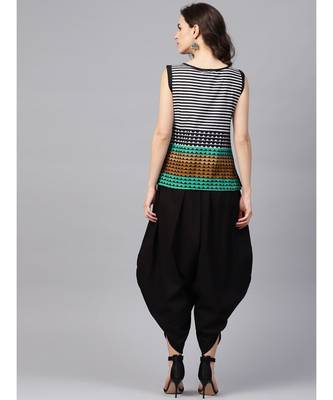 Women Black Ethnic Motifs Straight Cotton Top With Pant 3