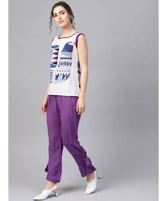 Women Purple Ethnic Motifs Straight Cotton & Rayon Top With Pant 2
