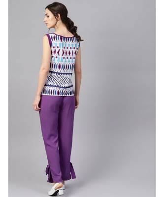 Women Purple Ethnic Motifs Straight Cotton & Rayon Top With Pant 3