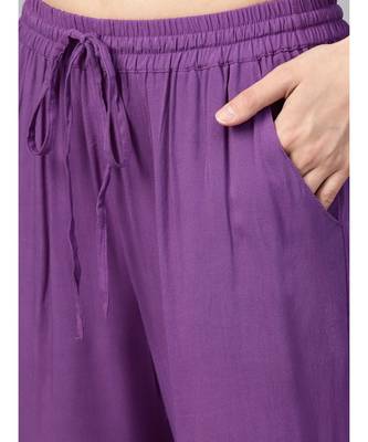 Women Purple Ethnic Motifs Straight Cotton & Rayon Top With Pant 4
