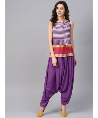 Women Purple Ethnic Motifs Straight Cotton & Rayon Top With Pant 1