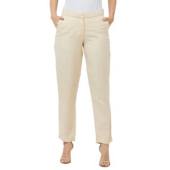 Off White Solid Linen Pants 1