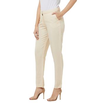 Off White Solid Linen Pants 2
