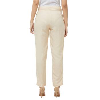 Off White Solid Linen Pants 3
