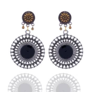 Black Stone Studded Silver Earring Drop For Women 1