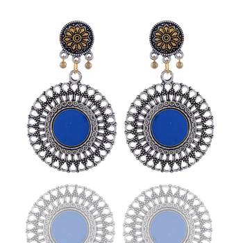 Blue Stone Studded Silver Earring Drop For Women 1