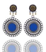 Blue Stone Studded Silver Earring Drop For Women