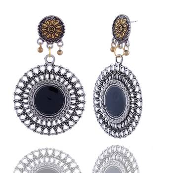Black Stone Studded Silver Earring Drop For Women 2