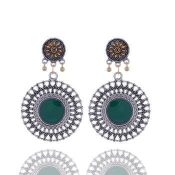 Green Stone Stud Silver Earring Drop For Women 1