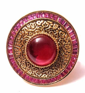 Devanjali Red Brass Big Kundan Polki Traditional Cocktail Ring For Women And Girls 1