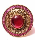 Devanjali Red Brass Big Kundan Polki Traditional Cocktail Ring For Women And Girls