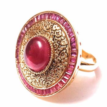 Devanjali Red Brass Big Kundan Polki Traditional Cocktail Ring For Women And Girls 3
