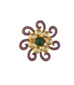 Big Red Brass Kundan Polki Traditional Cocktail Ring For Women