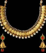 Traditional Indian Bollywood Jewelry Set Pearl Polki Golden Coin Necklace Set