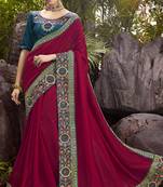 Magenta plain chanderi silk saree with blouse