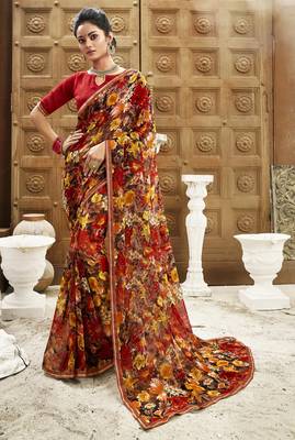 Multicolor printed chiffon saree with blouse 1