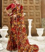 Multicolor printed chiffon saree with blouse
