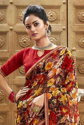 Multicolor printed chiffon saree with blouse 2